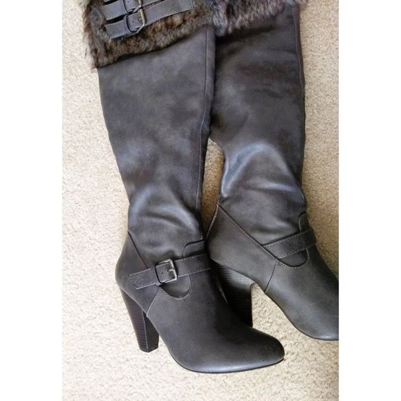 JustFab Maliah Knee-High Boots Fur Cuffs Gray Size 7.5 - Picture 3 of 6